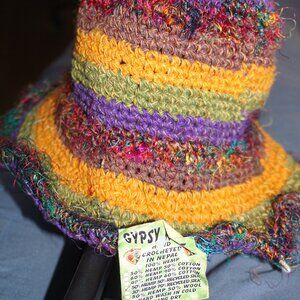 NWT GYPSY ROSE Struttin Stripes Hemp, Cotton and Recycled Silk Trim Brim Hat